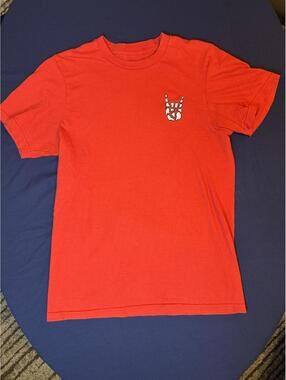 Red T-Shirt with Skeleton Hand Embroidery Size Small